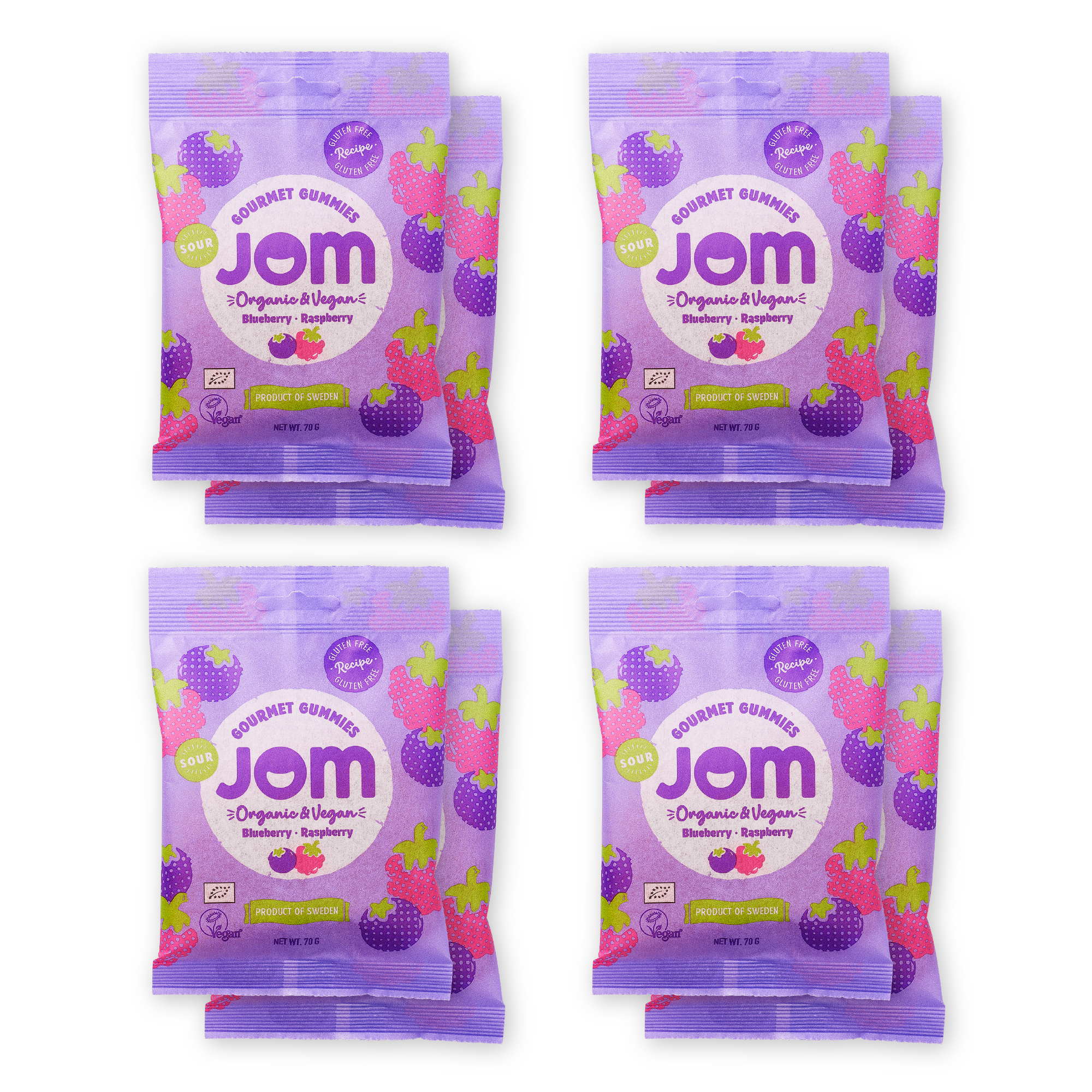 JOM SOUR BLUEBERRY & RASPBERRY 70g ( 8 bags)